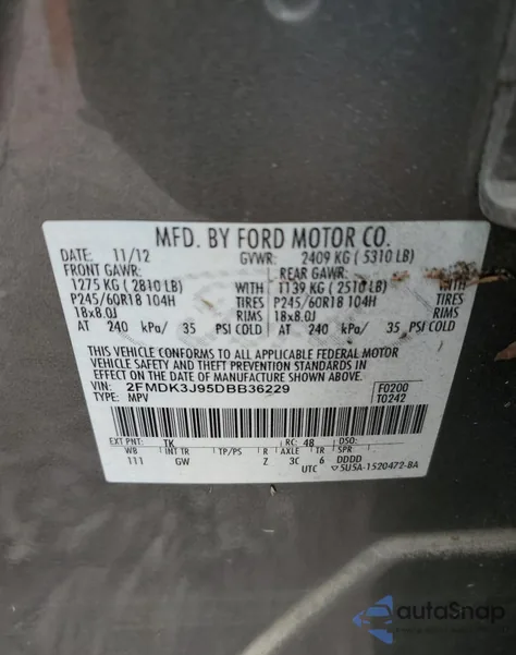 2013 Ford Edge Sel из США, поврежденный, VIN 2FMDK3J95DBB36229